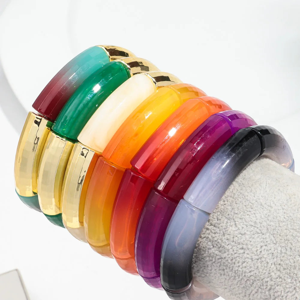 New Bohemia Acrylic Jelly Chunky Bamboo Bracelets for Women