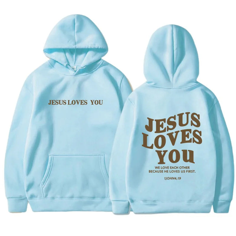 Jesus Loves You Oversized Graphic Hoodie Women