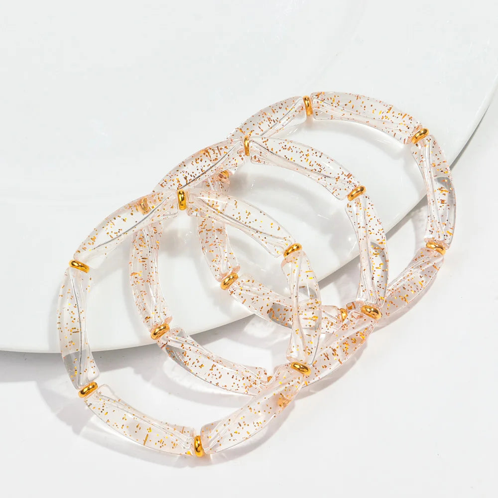 New Bohemia Acrylic 3Pcs Bamboo Tubule Bracelet Set for Women