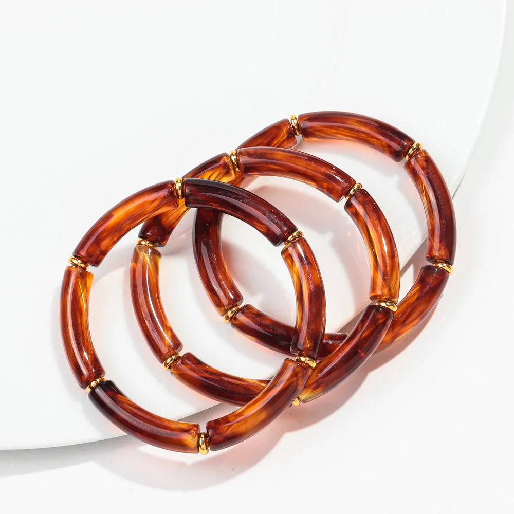 New Bohemia Acrylic 3Pcs Bamboo Tubule Bracelet Set for Women