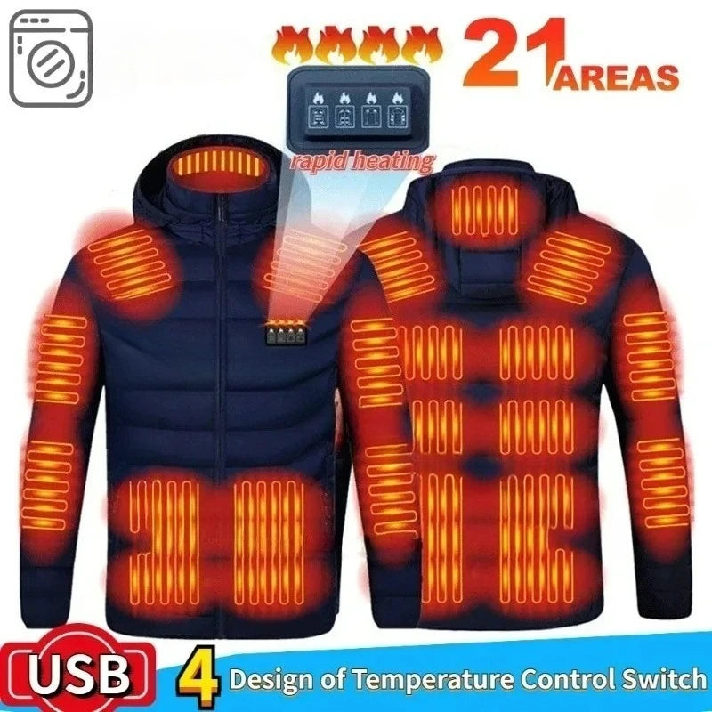 Heating Jacket Men Winter USB Electric Heated Coat Functional