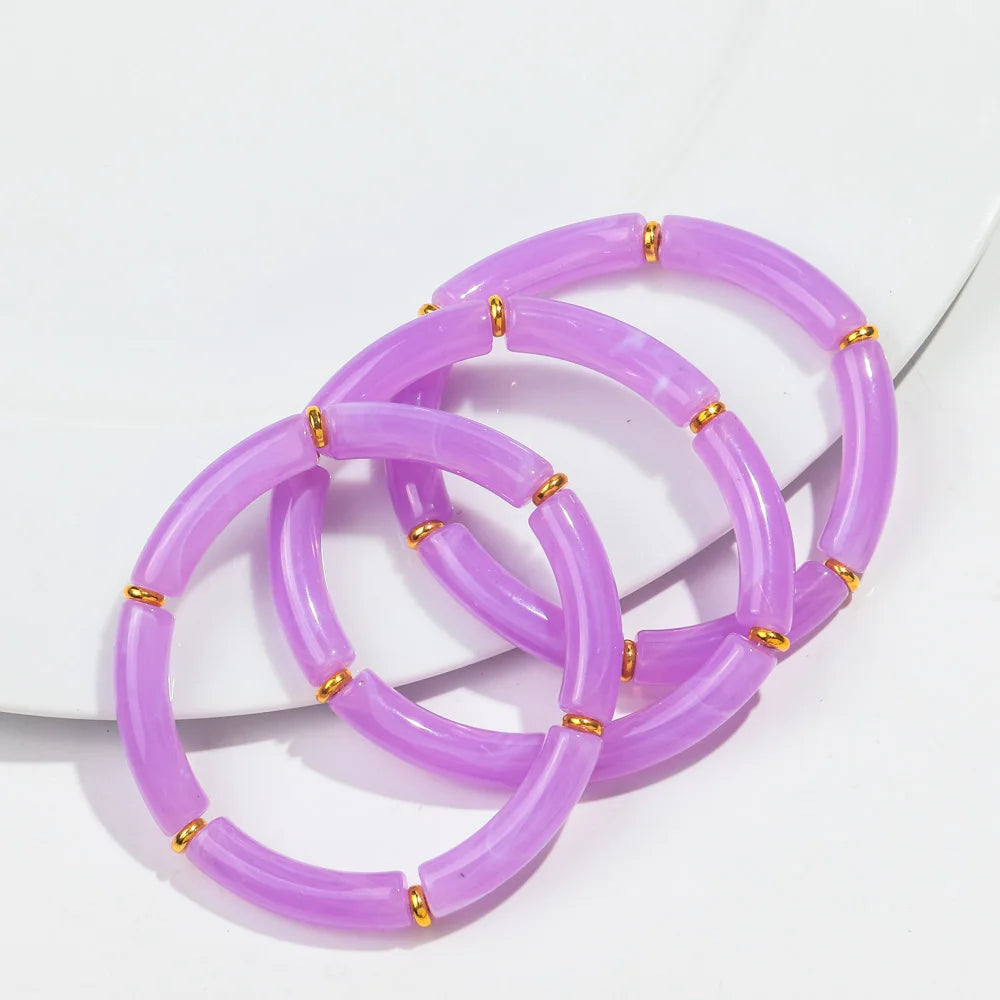 New Bohemia Acrylic 3Pcs Bamboo Tubule Bracelet Set for Women