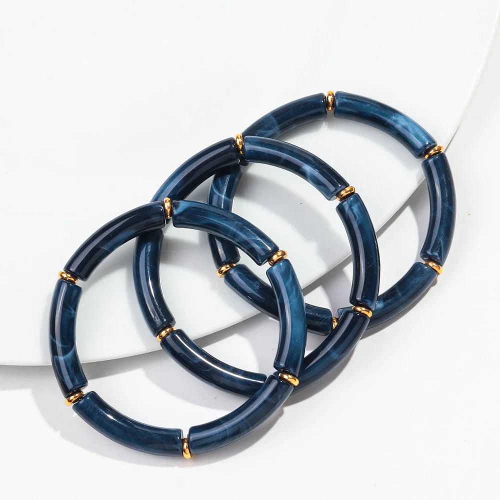 New Bohemia Acrylic 3Pcs Bamboo Tubule Bracelet Set for Women