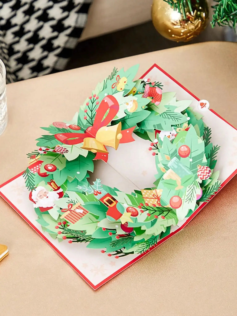 1pcs Christmas Wreath Pop-Up Greeting Card
