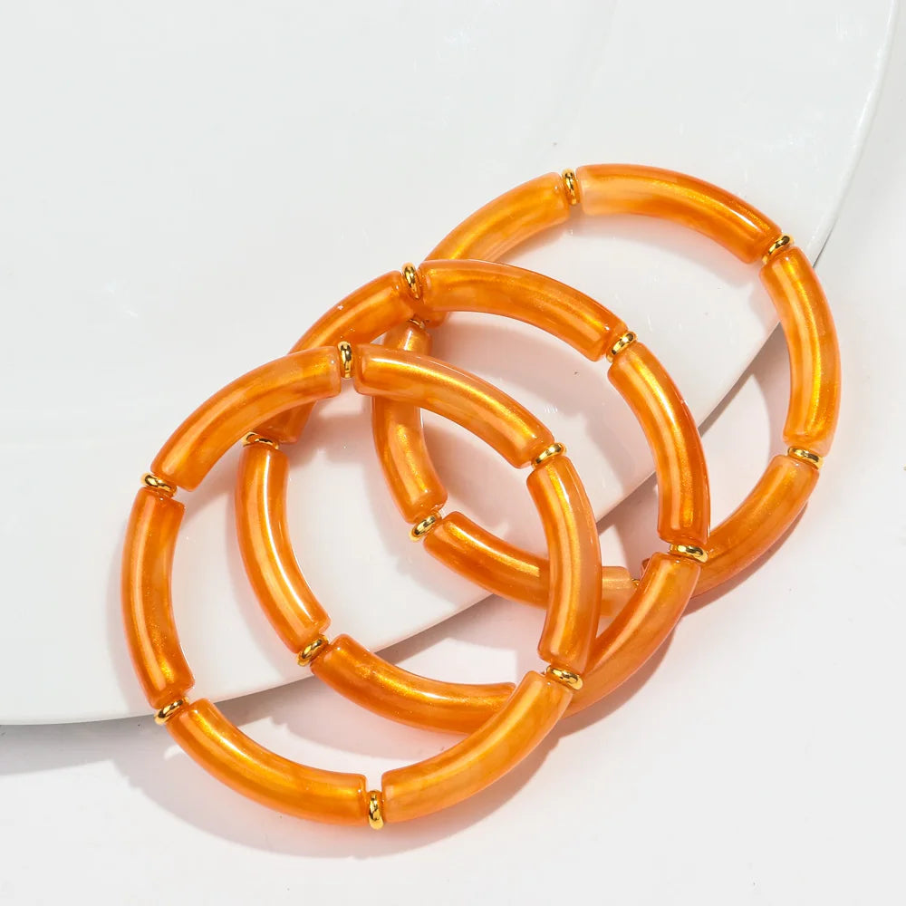 New Bohemia Acrylic 3Pcs Bamboo Tubule Bracelet Set for Women
