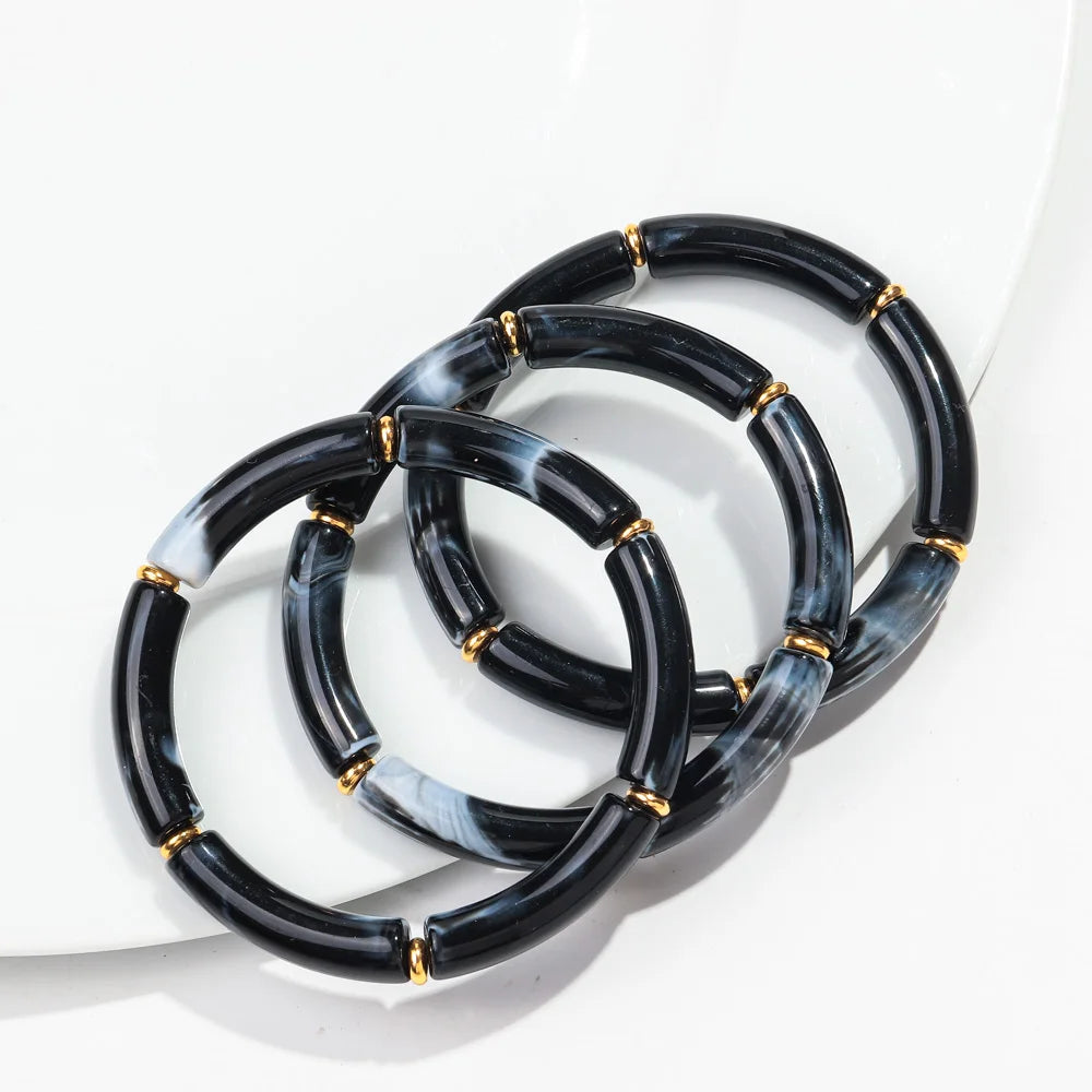 New Bohemia Acrylic 3Pcs Bamboo Tubule Bracelet Set for Women