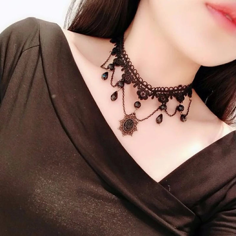 Gothic Punk Lace Choker Necklace For Women