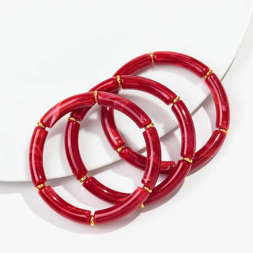 New Bohemia Acrylic 3Pcs Bamboo Tubule Bracelet Set for Women