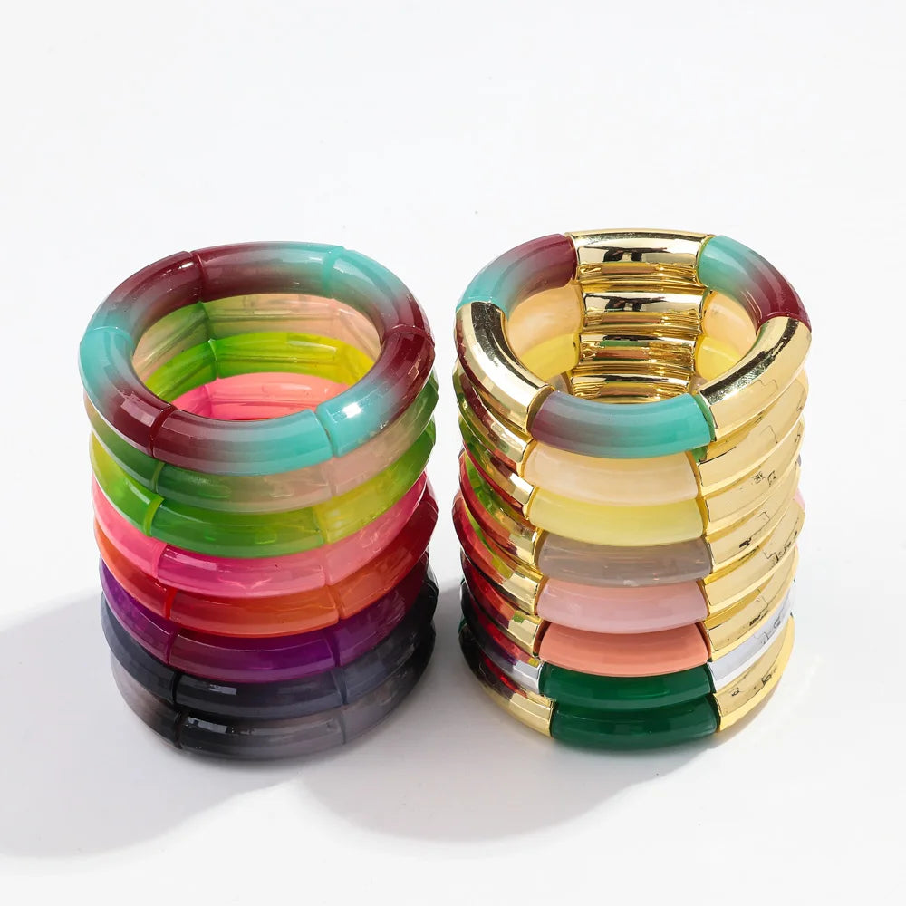 New Bohemia Acrylic Jelly Chunky Bamboo Bracelets for Women