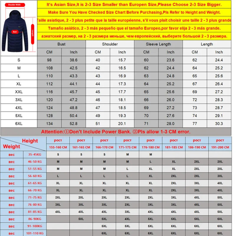 Heated Jacket For Men Winter USB Electric Heating Jacket
