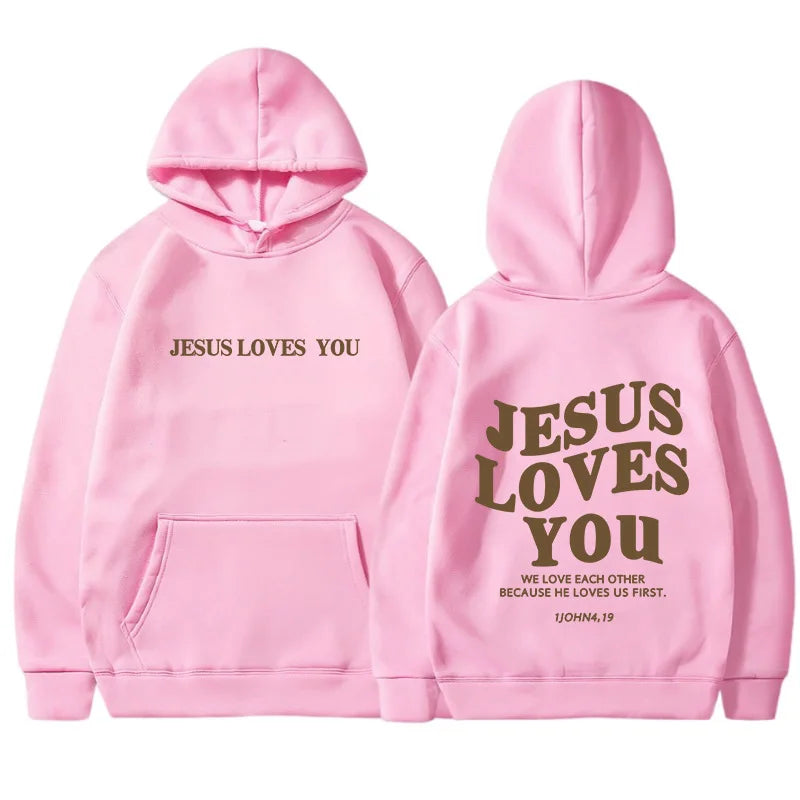 Jesus Loves You Oversized Graphic Hoodie Women