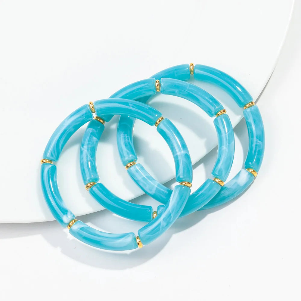 New Bohemia Acrylic 3Pcs Bamboo Tubule Bracelet Set for Women