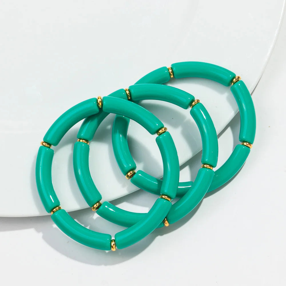 New Bohemia Acrylic 3Pcs Bamboo Tubule Bracelet Set for Women