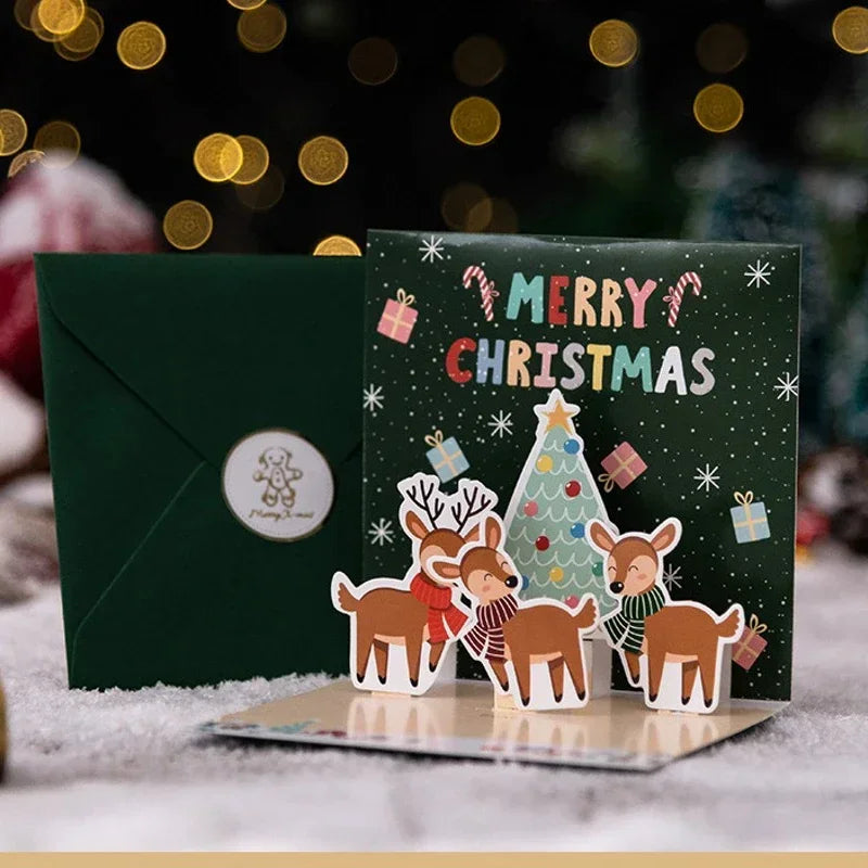 5/1PCS 3D Pop UP Christmas Greeting Cards with Envelope