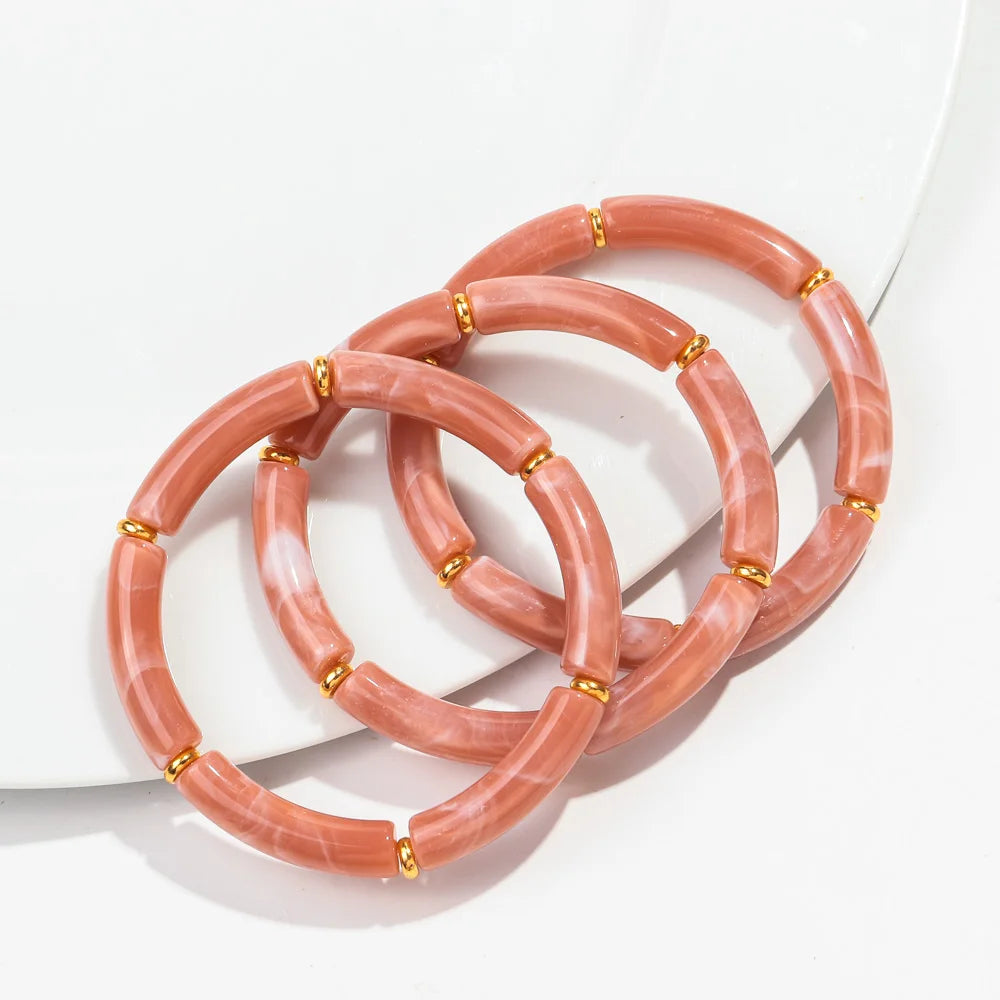 New Bohemia Acrylic 3Pcs Bamboo Tubule Bracelet Set for Women