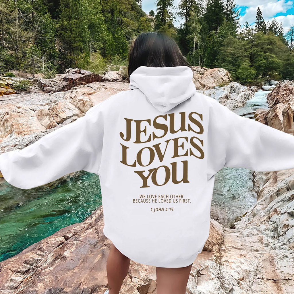 Jesus Loves You Oversized Graphic Hoodie Women