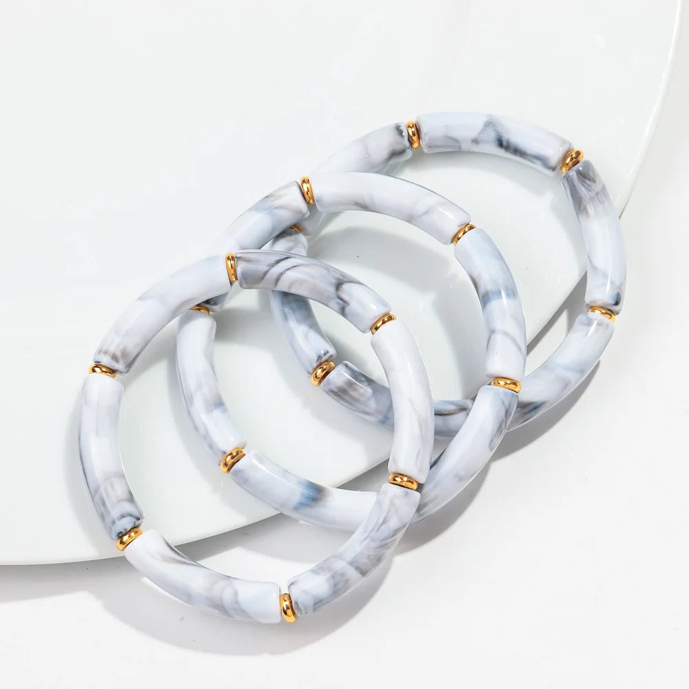 New Bohemia Acrylic 3Pcs Bamboo Tubule Bracelet Set for Women