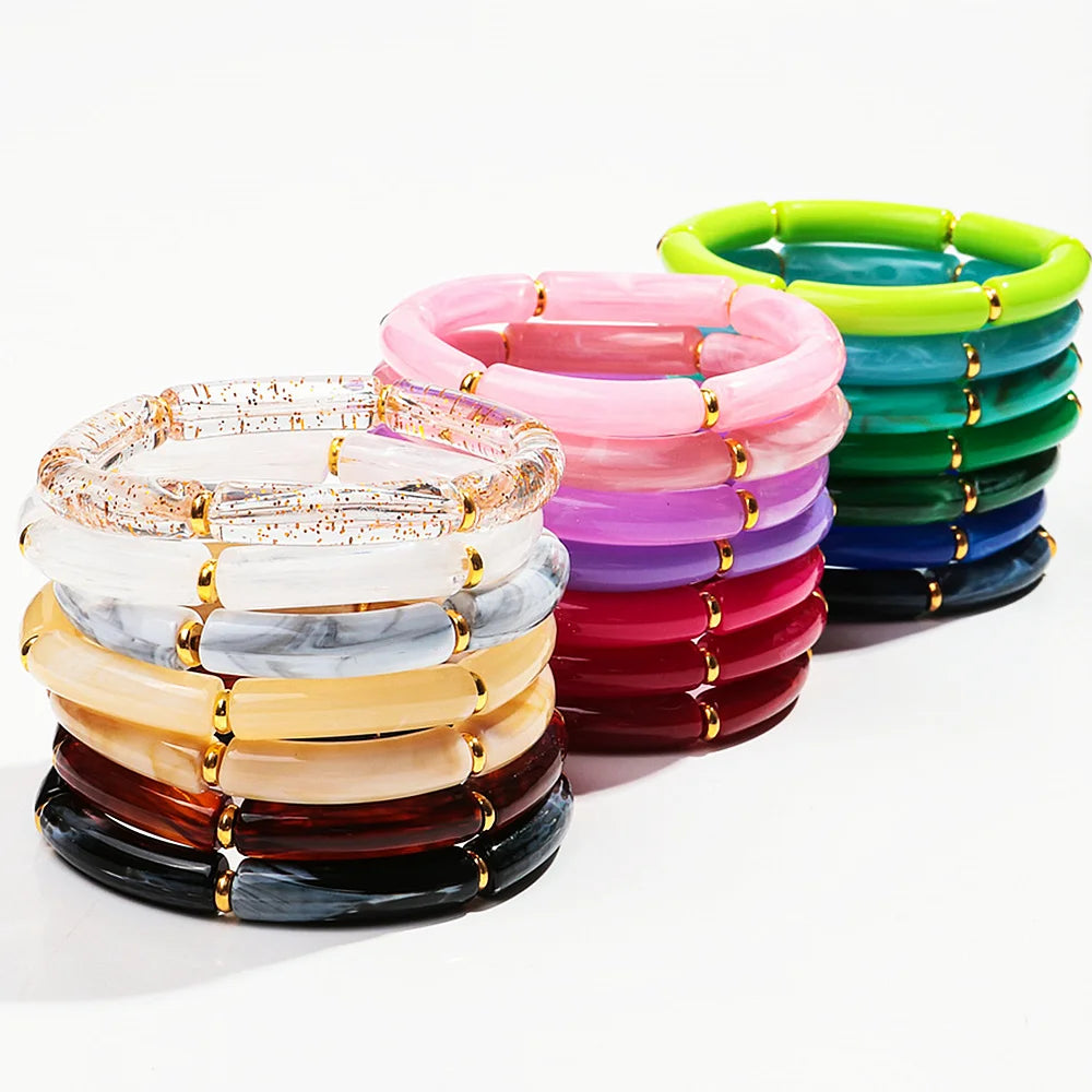 New Bohemia Acrylic 3Pcs Bamboo Tubule Bracelet Set for Women