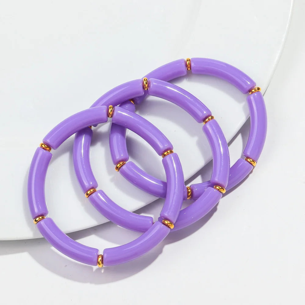 New Bohemia Acrylic 3Pcs Bamboo Tubule Bracelet Set for Women
