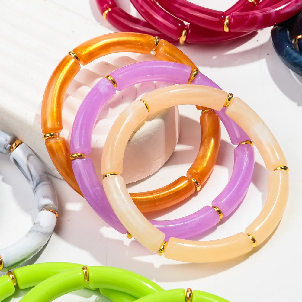 New Bohemia Acrylic 3Pcs Bamboo Tubule Bracelet Set for Women