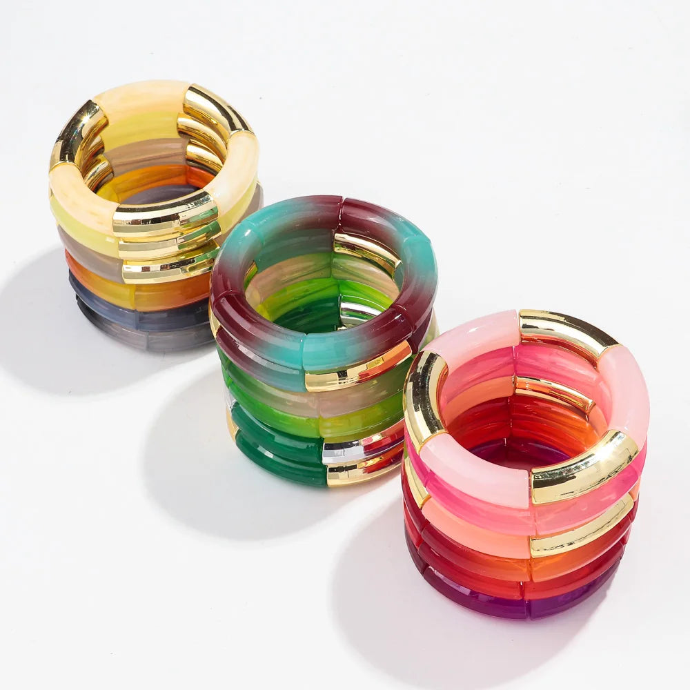 New Bohemia Acrylic Jelly Chunky Bamboo Bracelets for Women