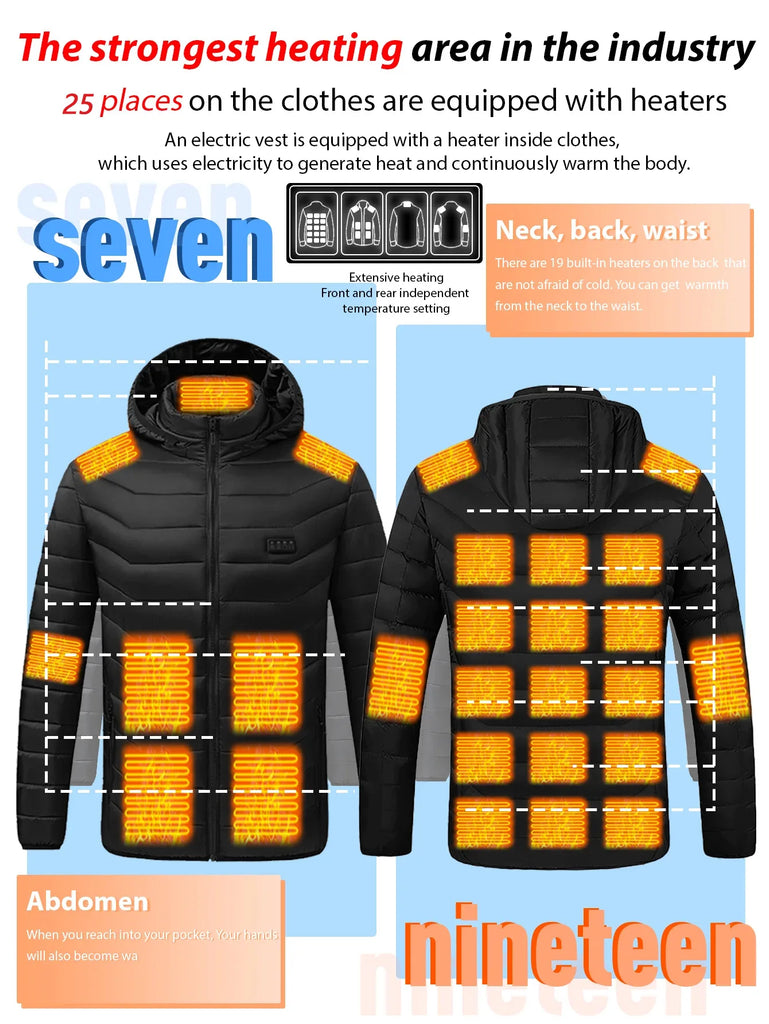 Heated Jacket Men USB Electric Heating Hooded Clothes for Couple