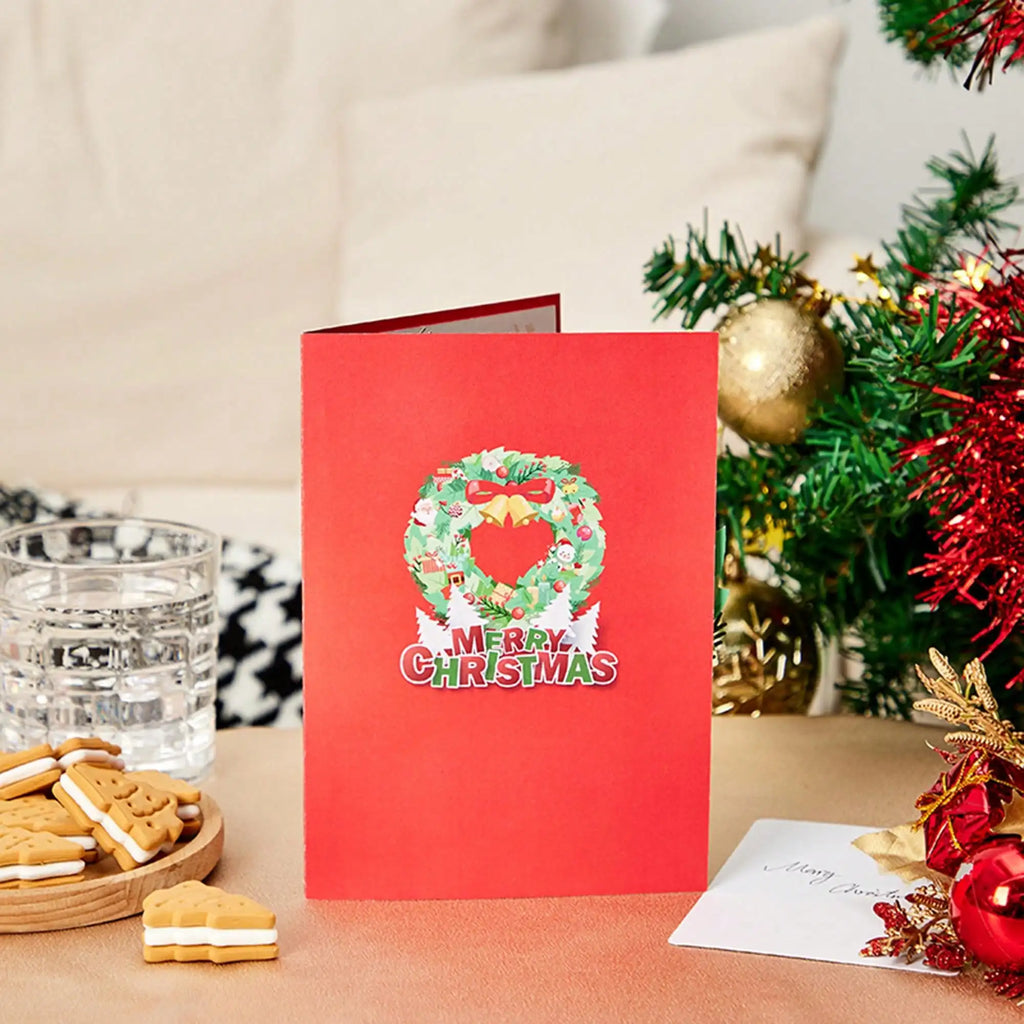 1pcs Christmas Wreath Pop-Up Greeting Card