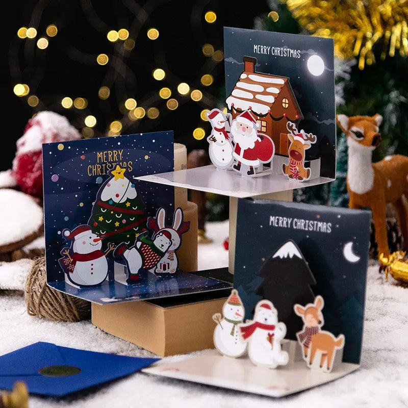 5/1PCS 3D Pop UP Christmas Greeting Cards with Envelope