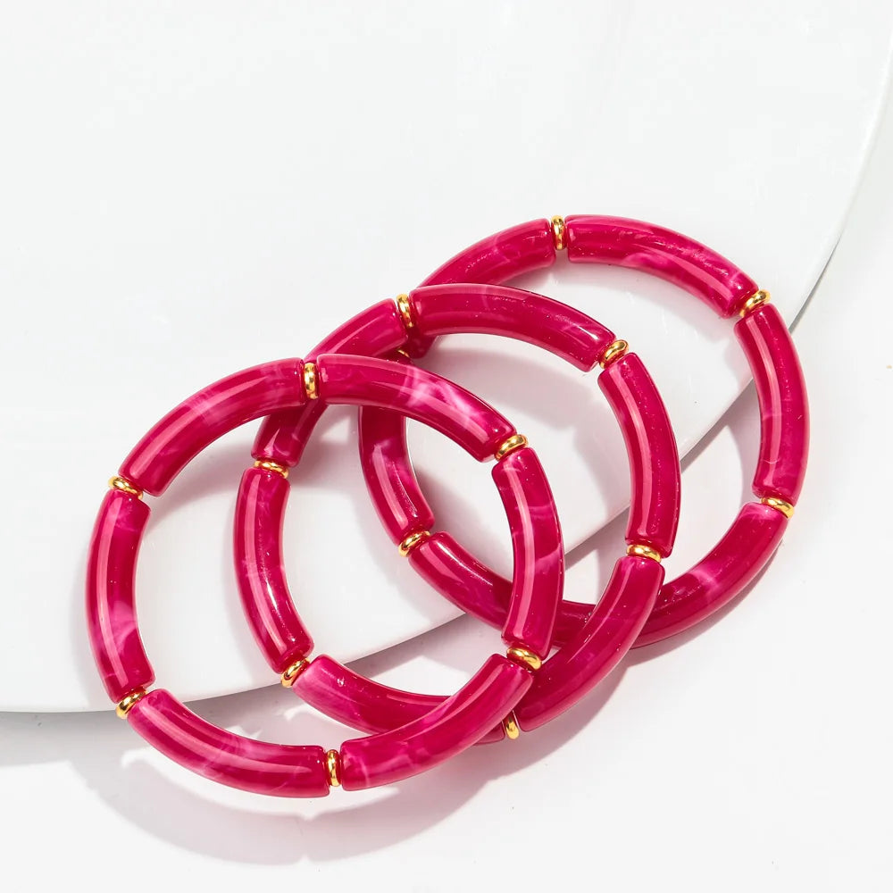 New Bohemia Acrylic 3Pcs Bamboo Tubule Bracelet Set for Women