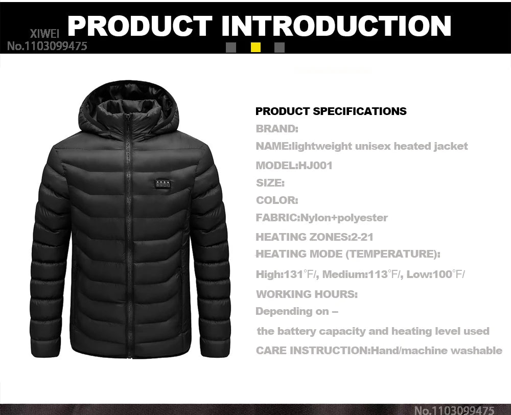 Heated Jacket Men Women USB Electric Self Heating Jacket Winter Coat