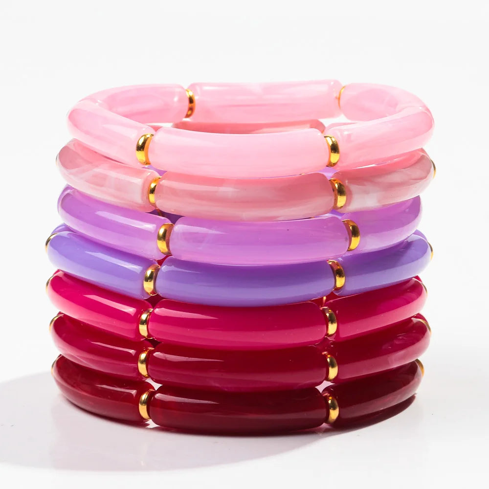 New Bohemia Acrylic 3Pcs Bamboo Tubule Bracelet Set for Women