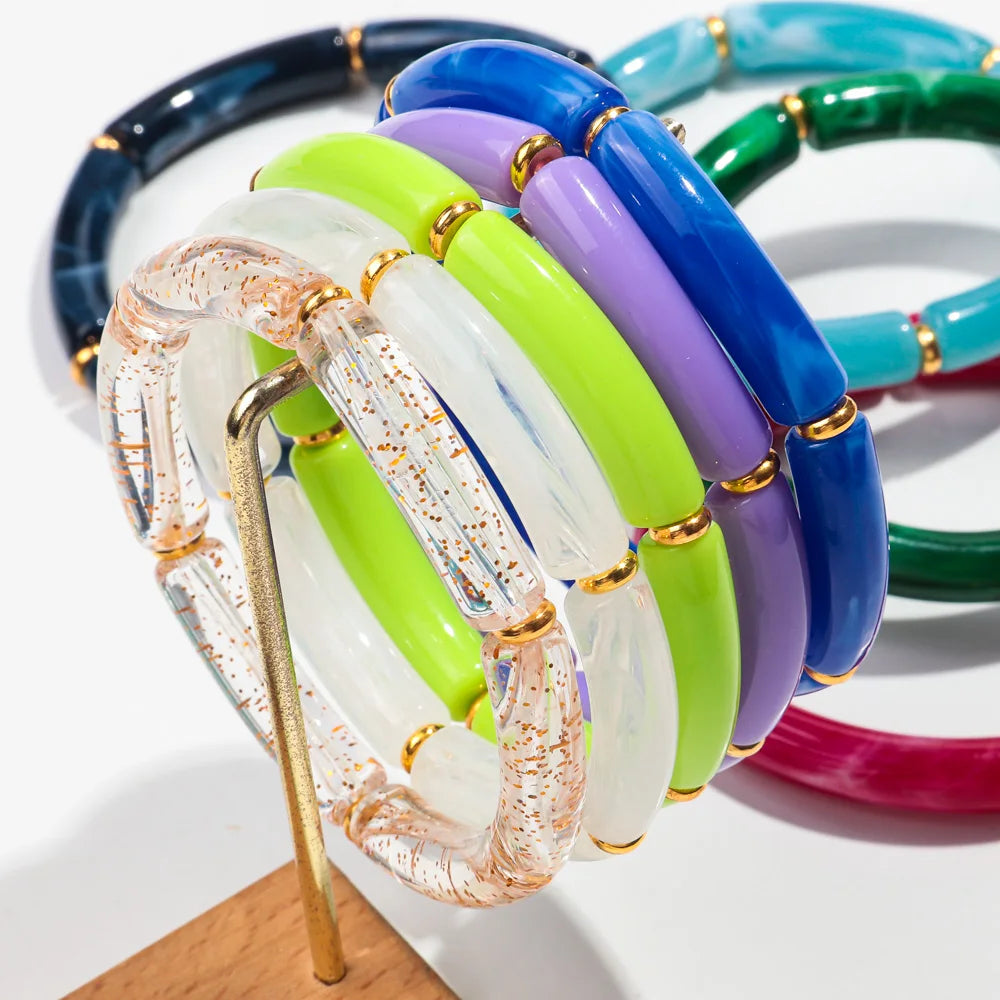 New Bohemia Acrylic 3Pcs Bamboo Tubule Bracelet Set for Women