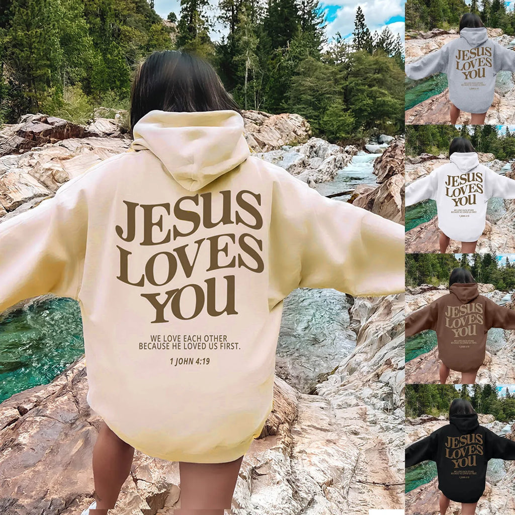 Jesus Loves You Oversized Graphic Hoodie Women