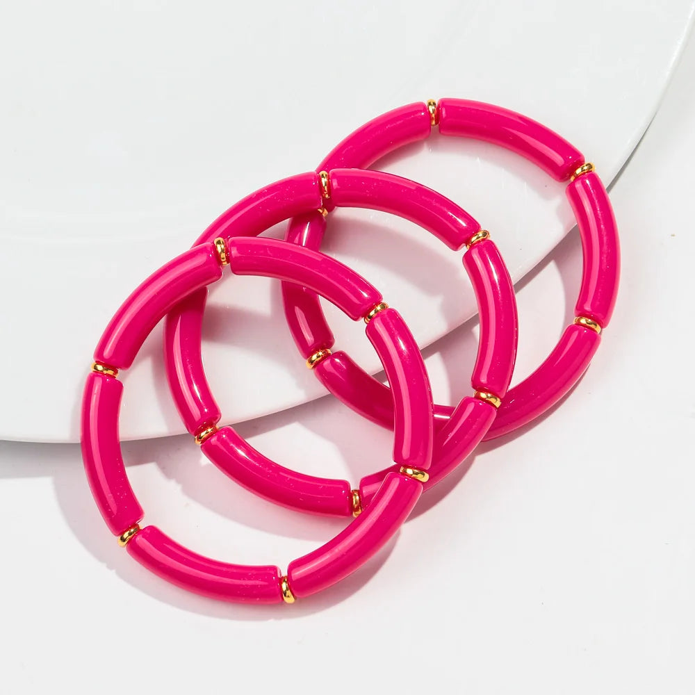 New Bohemia Acrylic 3Pcs Bamboo Tubule Bracelet Set for Women