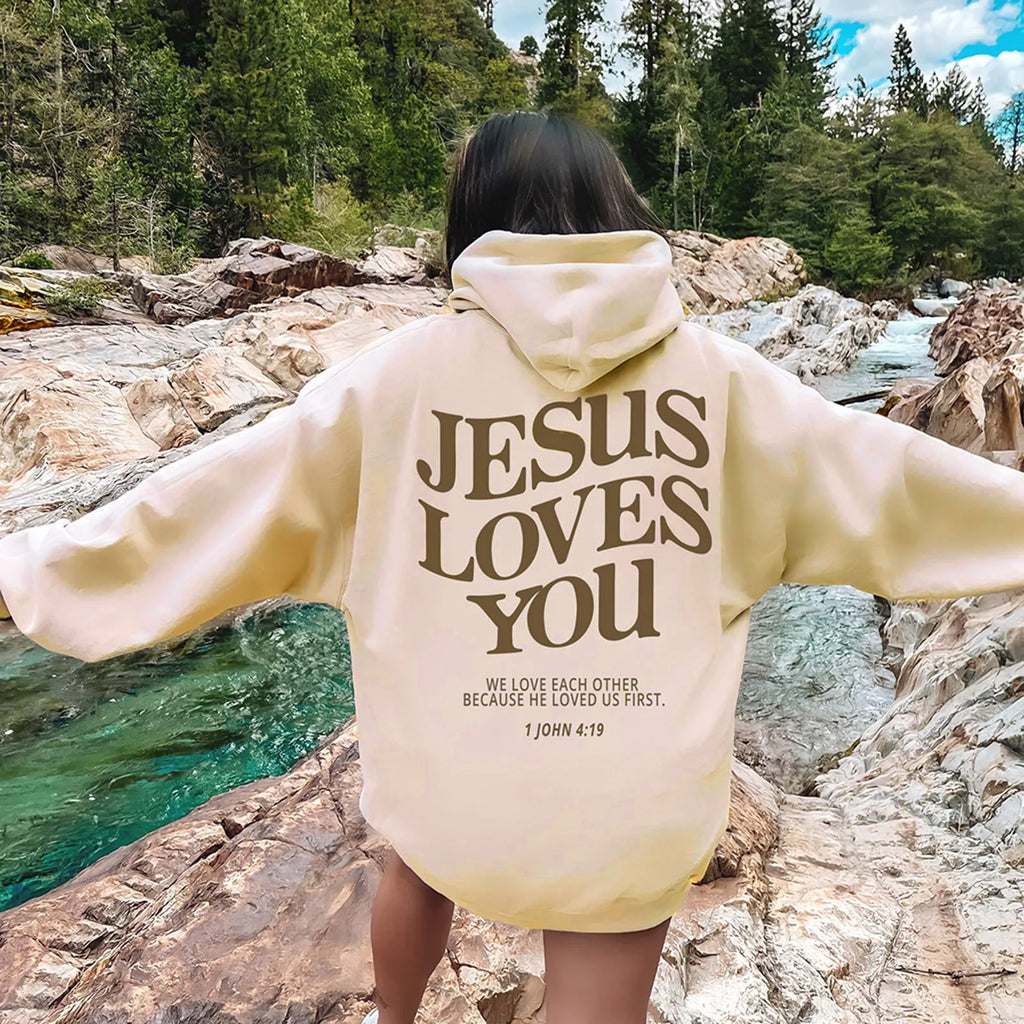 Jesus Loves You Oversized Graphic Hoodie Women