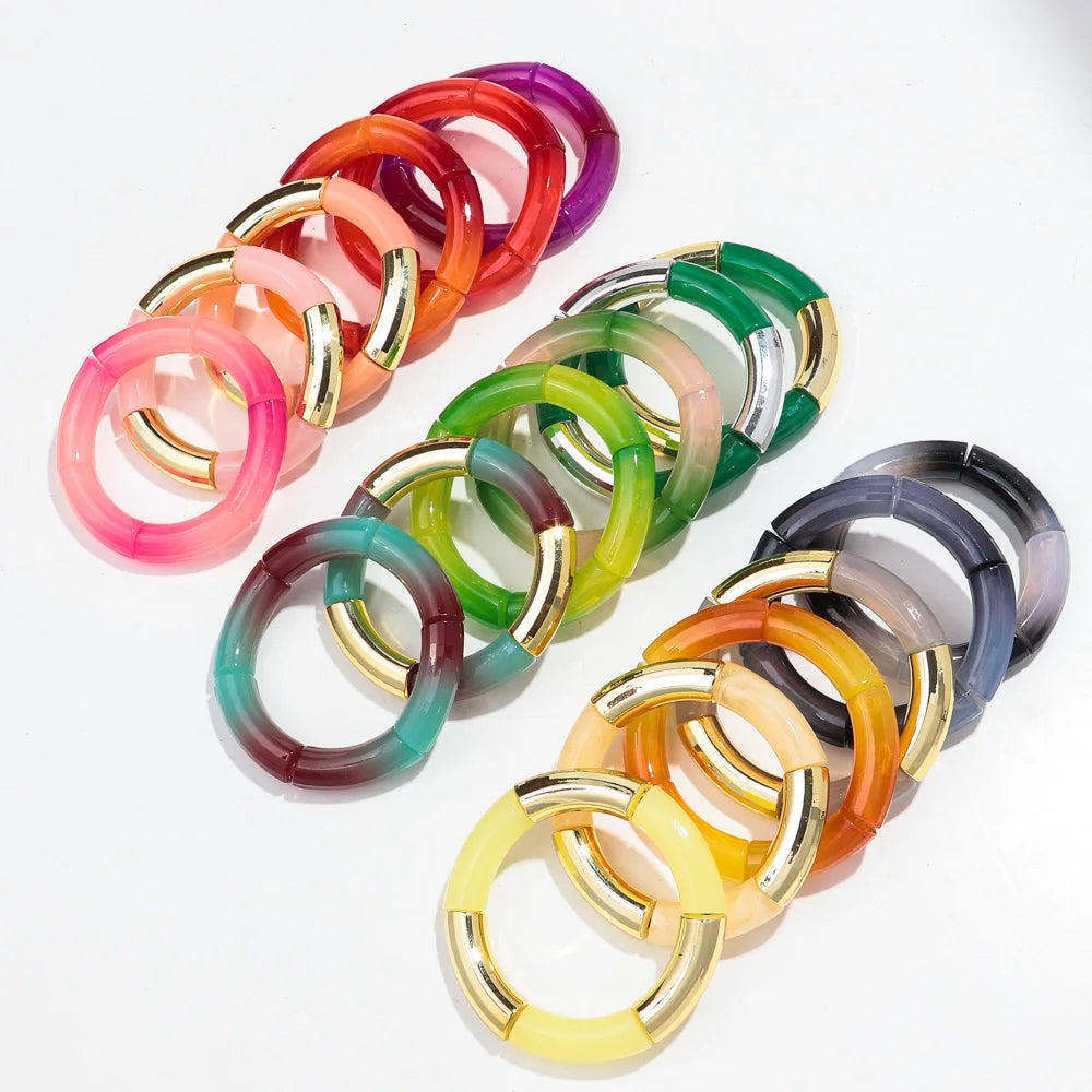 New Bohemia Acrylic Jelly Chunky Bamboo Bracelets for Women