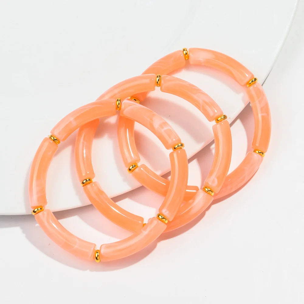 New Bohemia Acrylic 3Pcs Bamboo Tubule Bracelet Set for Women