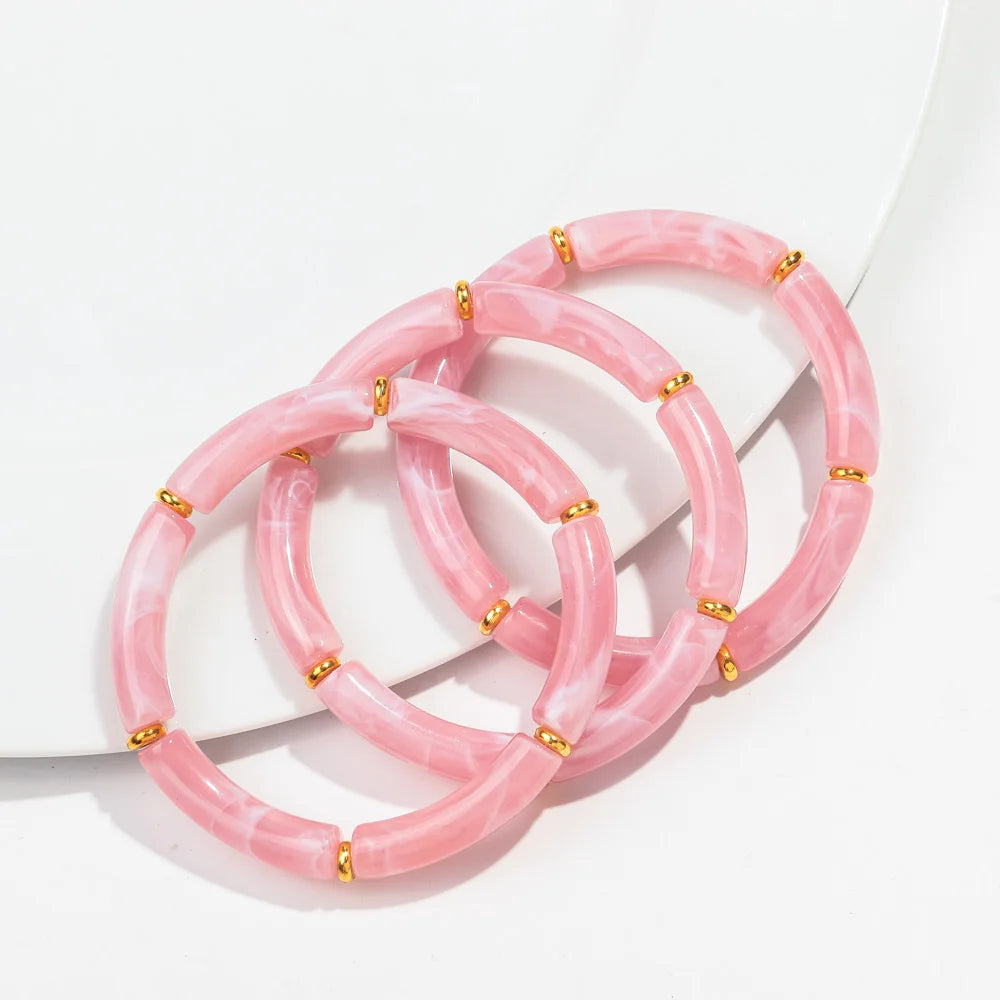 New Bohemia Acrylic 3Pcs Bamboo Tubule Bracelet Set for Women