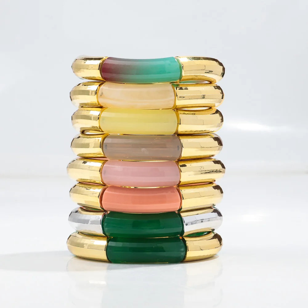New Bohemia Acrylic Jelly Chunky Bamboo Bracelets for Women