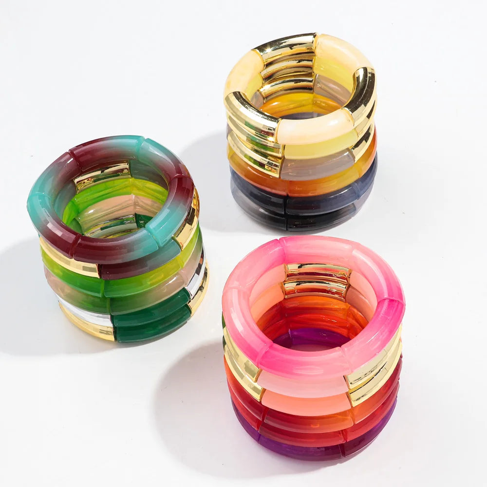 New Bohemia Acrylic Jelly Chunky Bamboo Bracelets for Women