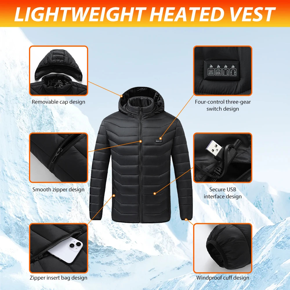 Heated Jacket Men USB Electric Heating Hooded Clothes for Couple