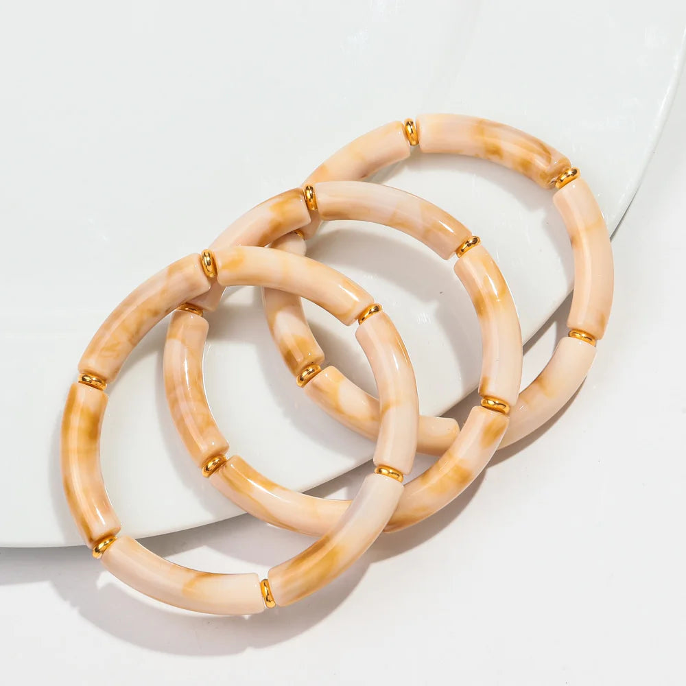 New Bohemia Acrylic 3Pcs Bamboo Tubule Bracelet Set for Women