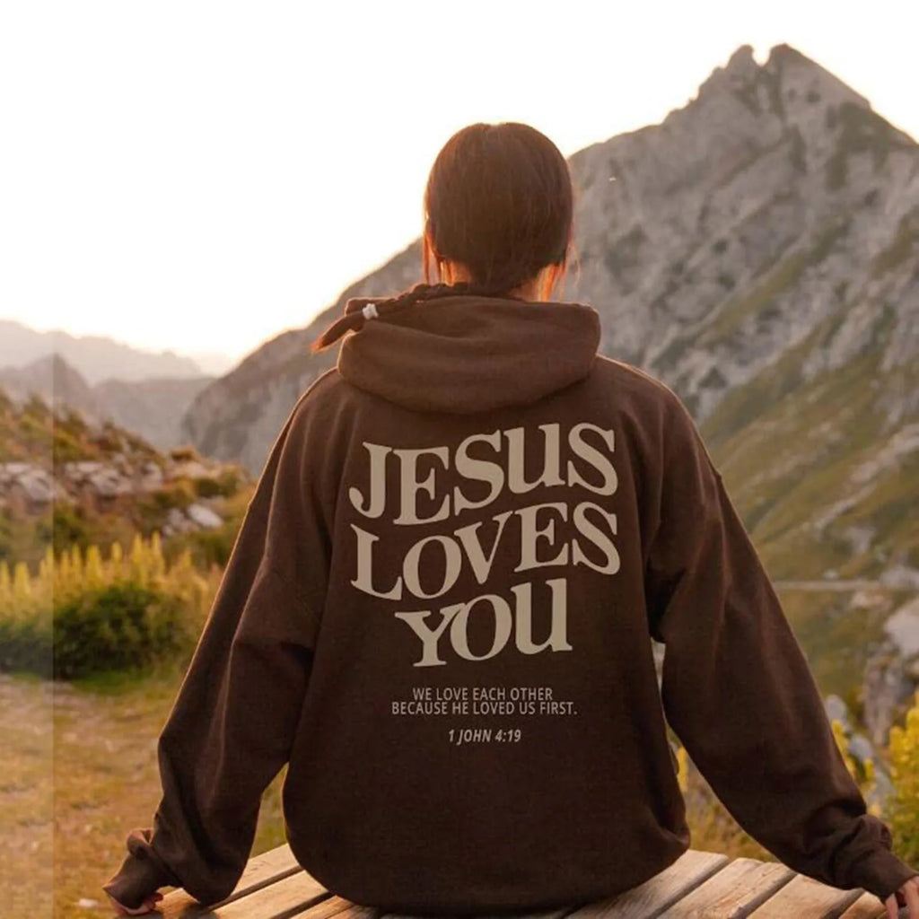 Jesus Loves You Oversized Graphic Hoodie Women
