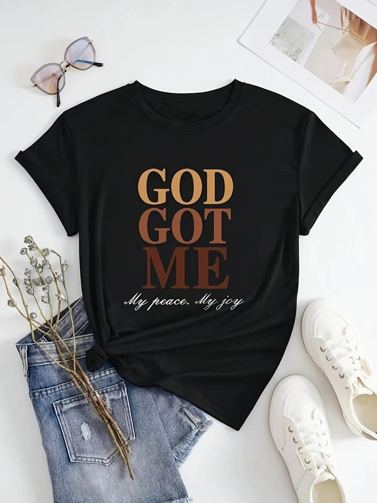 Women's summer GOD GOD ME letter print oversized loose casual round neck short sleeved T-shirt top