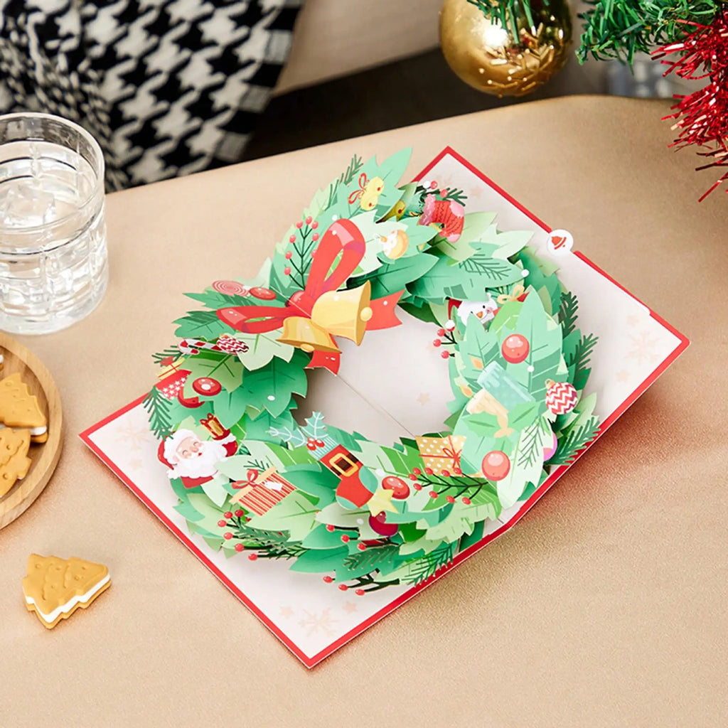 1pcs Christmas Wreath Pop-Up Greeting Card