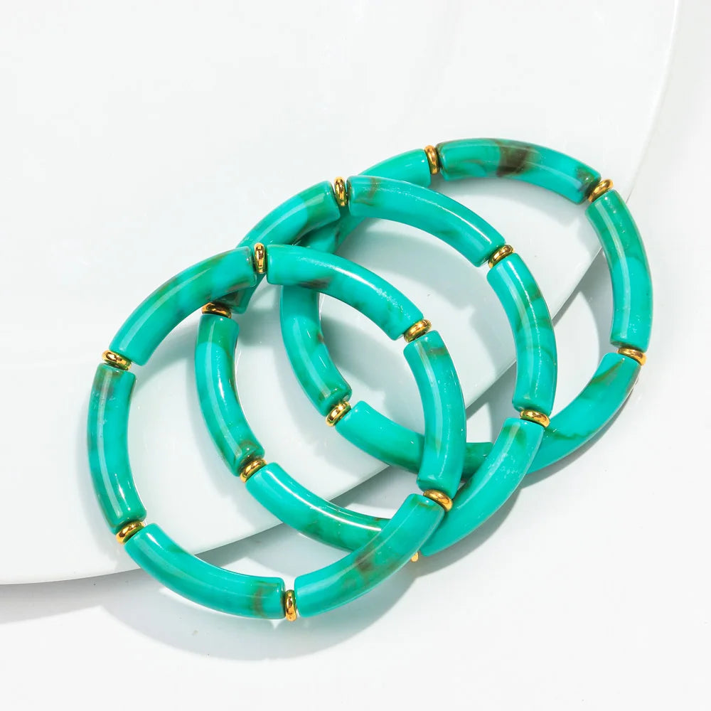 New Bohemia Acrylic 3Pcs Bamboo Tubule Bracelet Set for Women