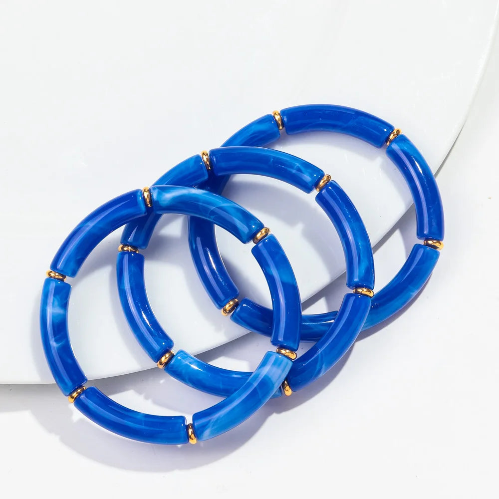 New Bohemia Acrylic 3Pcs Bamboo Tubule Bracelet Set for Women