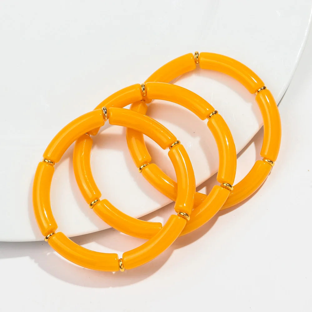 New Bohemia Acrylic 3Pcs Bamboo Tubule Bracelet Set for Women