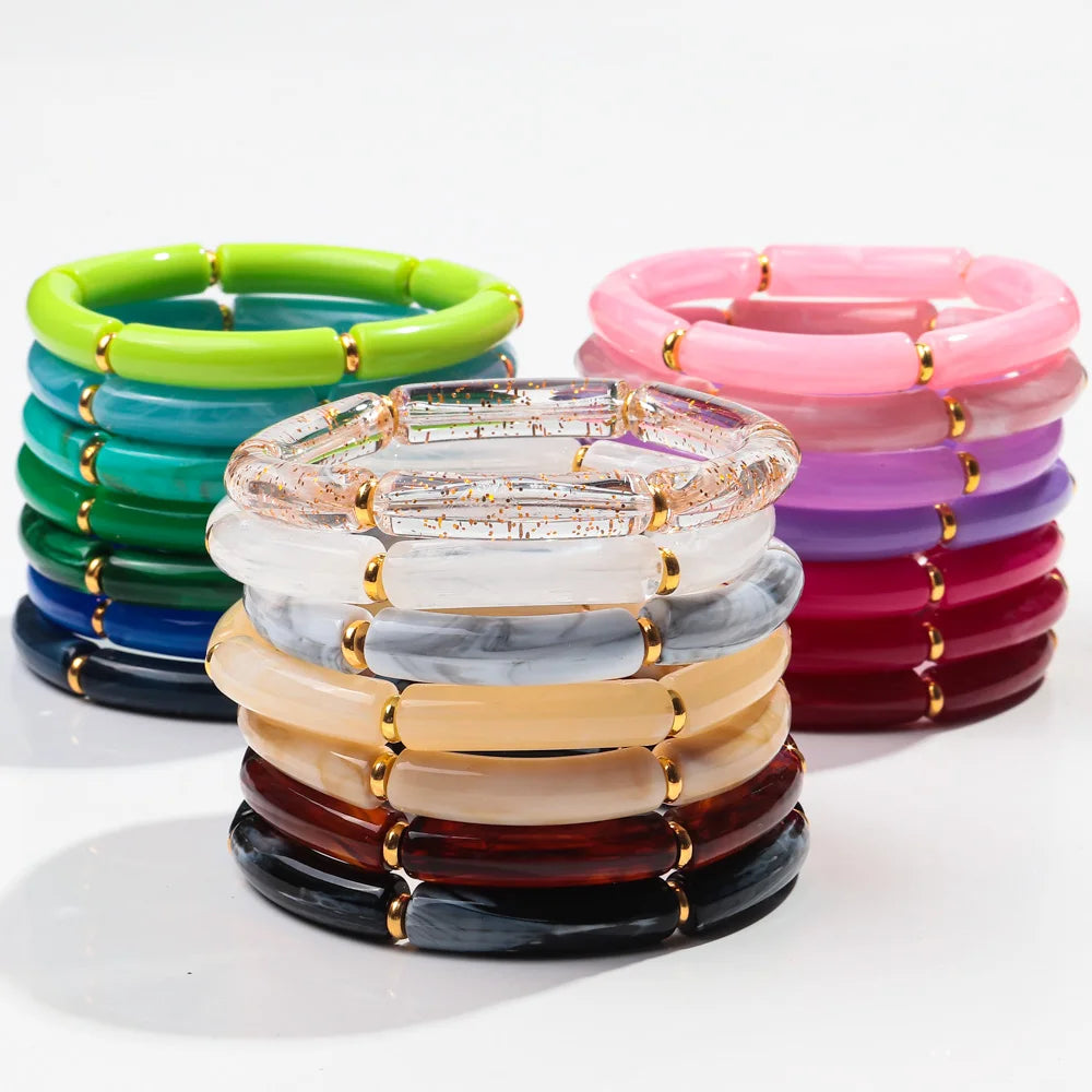 New Bohemia Acrylic 3Pcs Bamboo Tubule Bracelet Set for Women