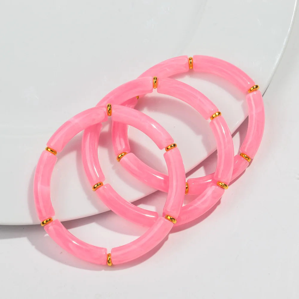 New Bohemia Acrylic 3Pcs Bamboo Tubule Bracelet Set for Women